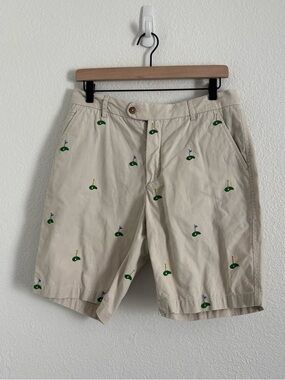 J. McLaughlin Men's Size 32 Khaki Beige Embroidered Golf Shorts